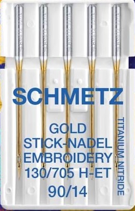 SCHMETZ Gold Embroidery Sewing Machine Needles 90/14 5Pk